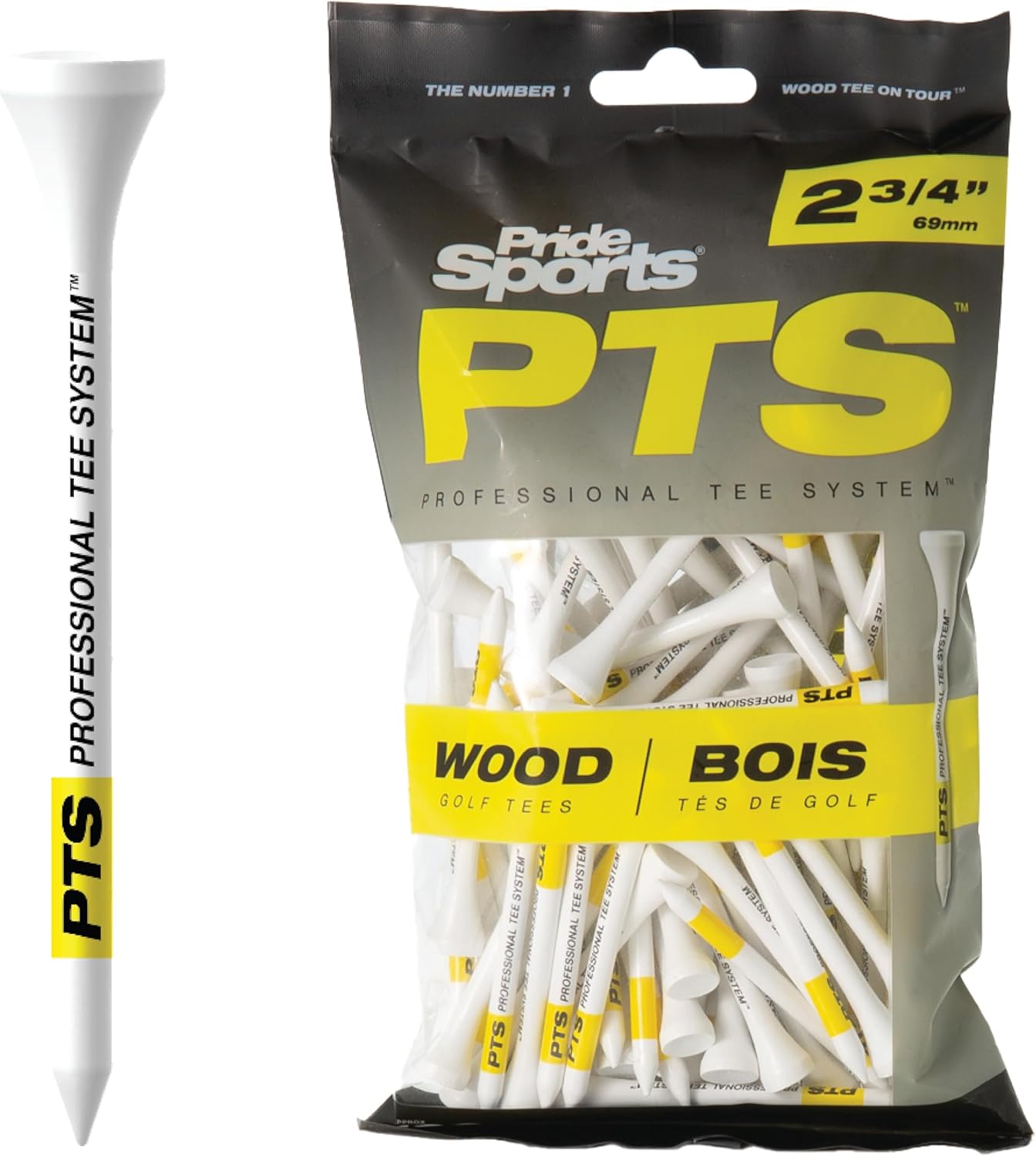 PTS Wood Golf Tees | 100 Count, 2-3/4 Inch | #1 Wood Tee on Tour | Best for Drivers & Woods