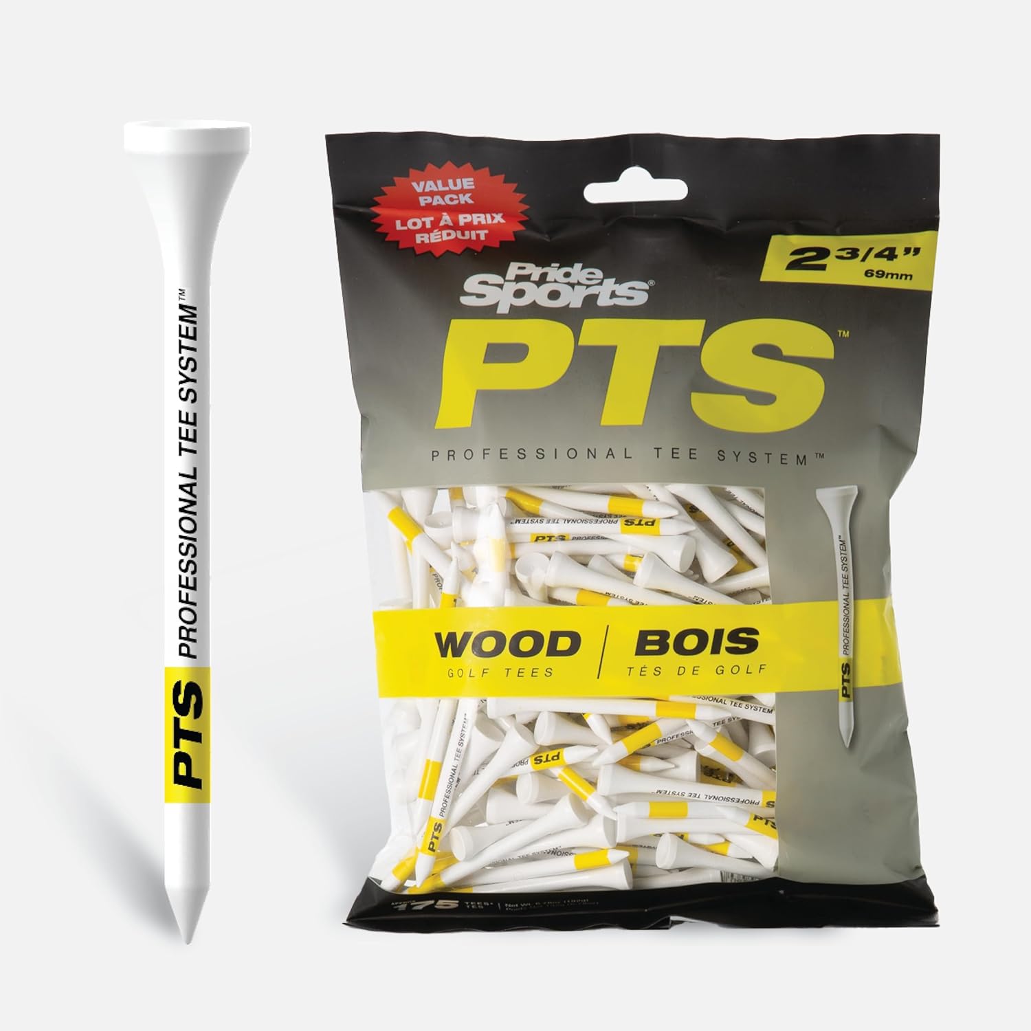 PTS Wood Golf Tees | 100 Count, 2-3/4 Inch | #1 Wood Tee on Tour | Best for Drivers & Woods