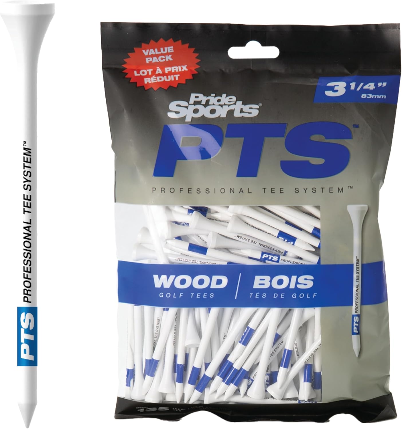 PTS Wood Golf Tees | 100 Count, 2-3/4 Inch | #1 Wood Tee on Tour | Best for Drivers & Woods