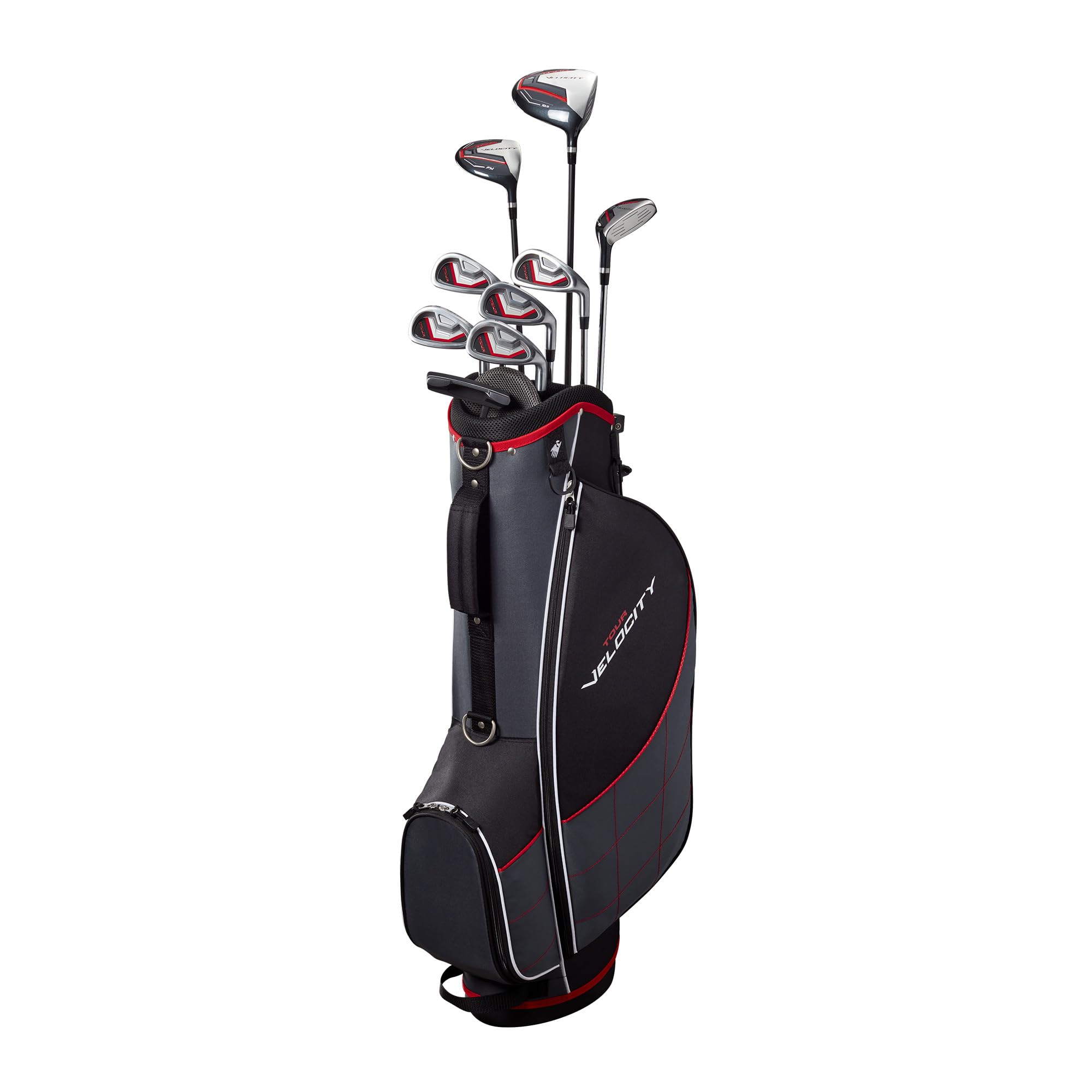GolfDrive Tour Velocity Complete Golf Set with Stand Bag - Men's Right Hand, Regular Flex, Black/Red