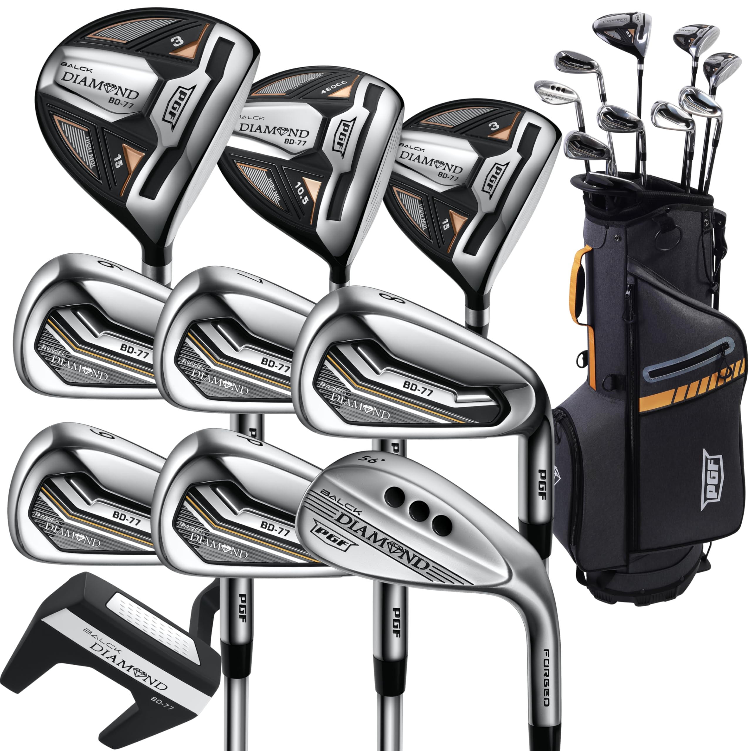 GolfDrivr PGF Labs BD-77 Complete Golf Club Package Set for Men & Women [14-Pieces] [Flex: Regular]