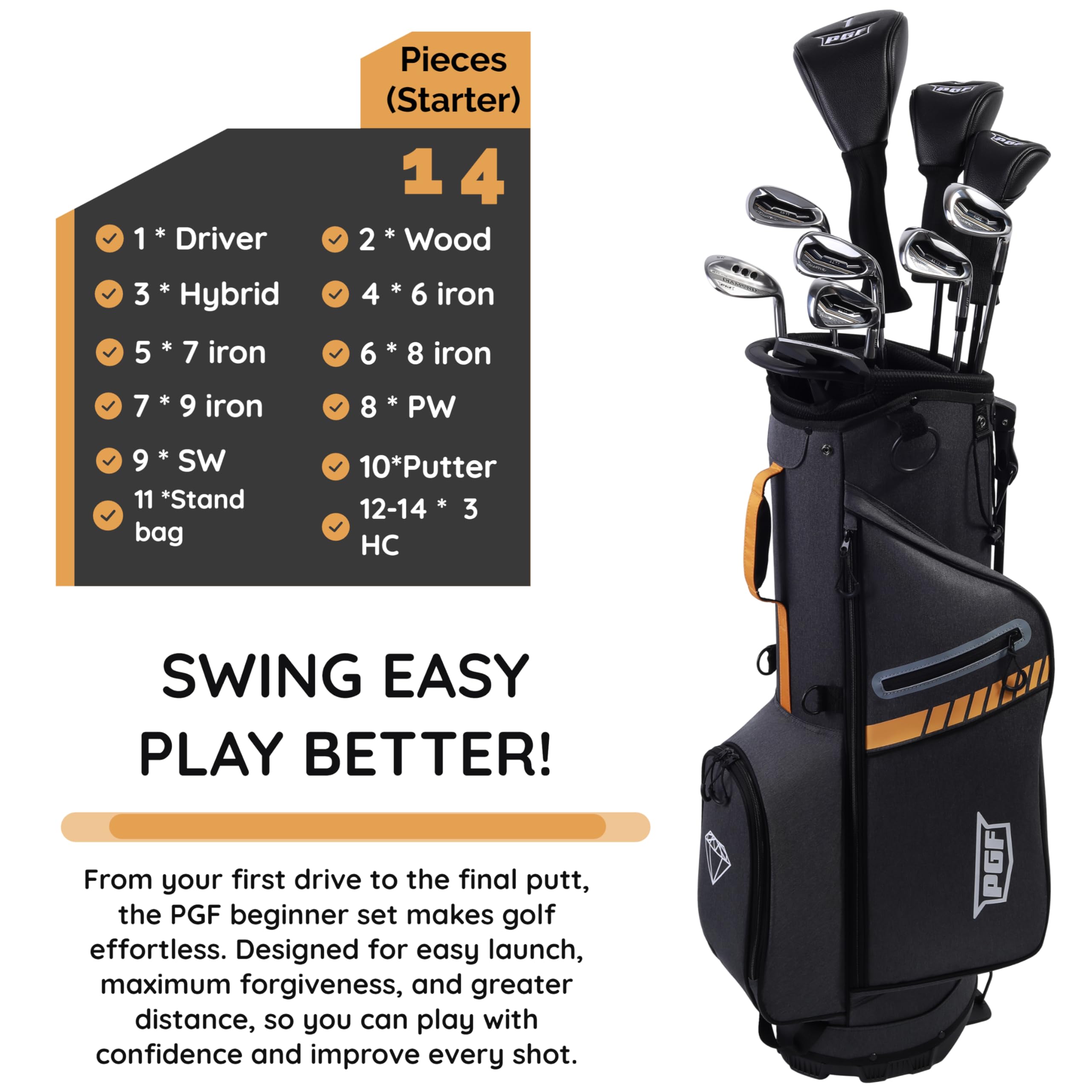 GolfDrivr PGF Labs BD-77 Complete Golf Club Package Set for Men & Women [14-Pieces] [Flex: Regular]