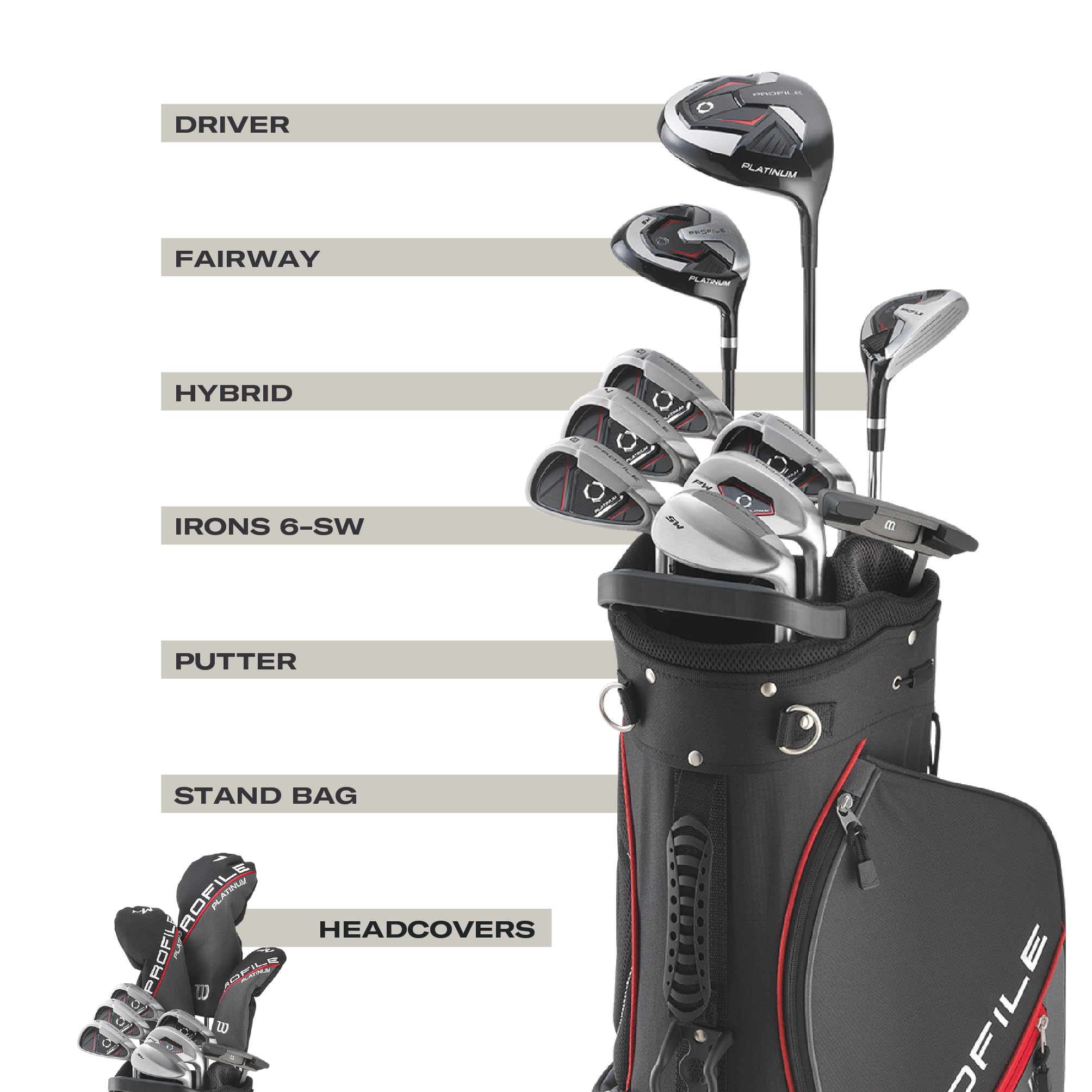 GolfDrivr Men's Profile Platinum Complete Golf Club Package Set - Right Handed, Stand Bag