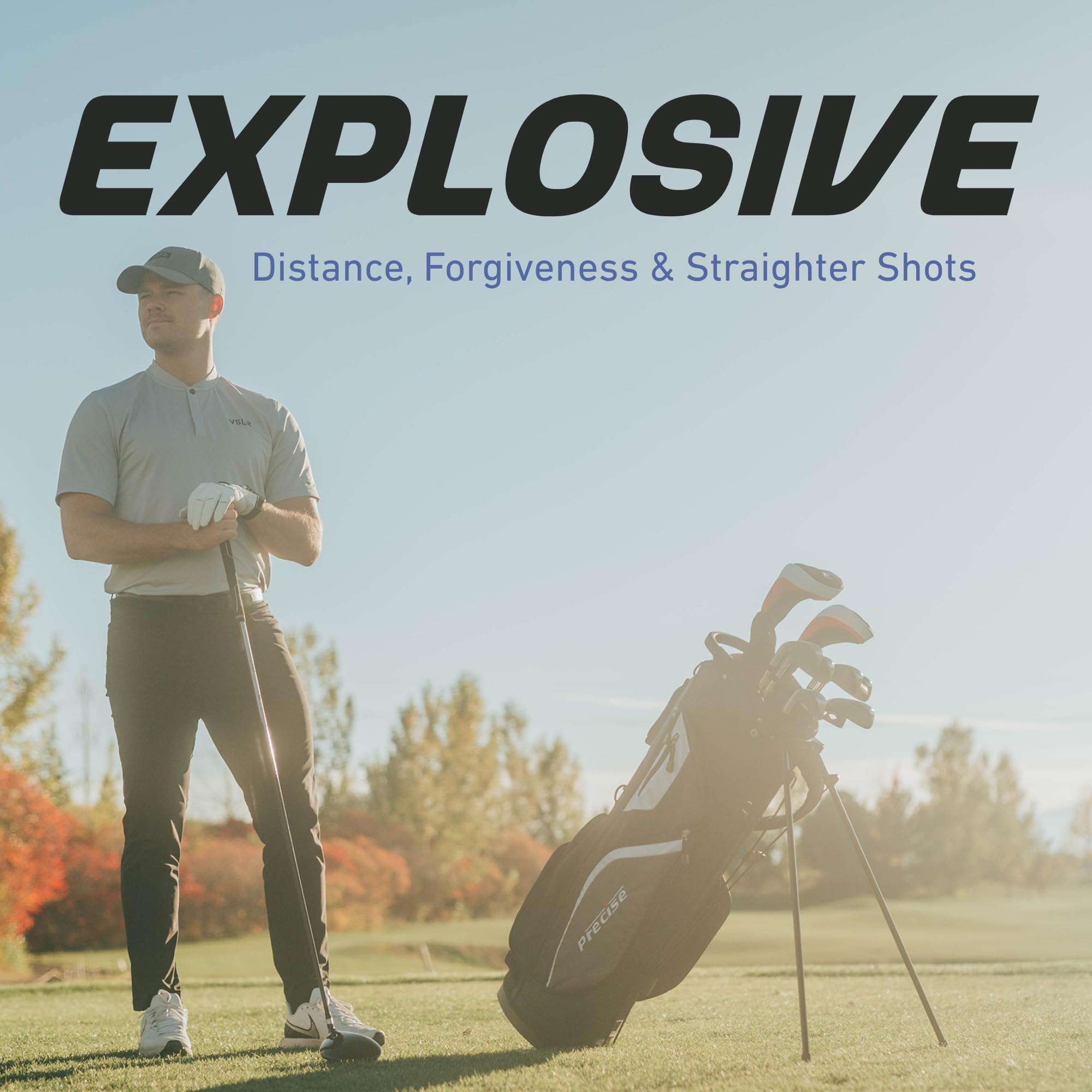 GolfDrivr Precise M5 Men's Golf Set – 460cc Driver, Fairway Wood, Hybrid, 5-PW Irons, Putter & Stand Bag | Complete 14-Piece Golf Club Set