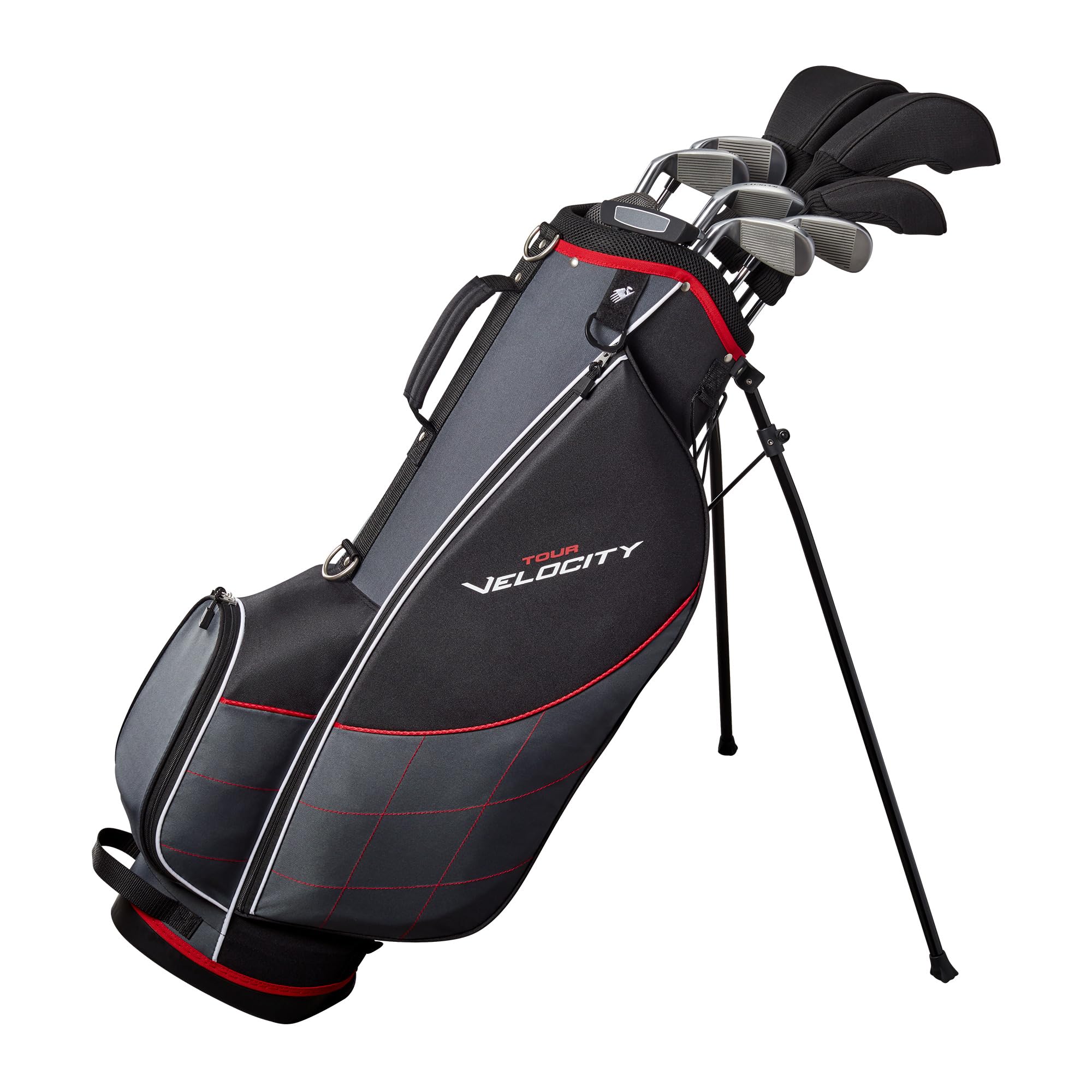 GolfDrive Tour Velocity Complete Golf Set with Stand Bag - Men's Right Hand, Regular Flex, Black/Red