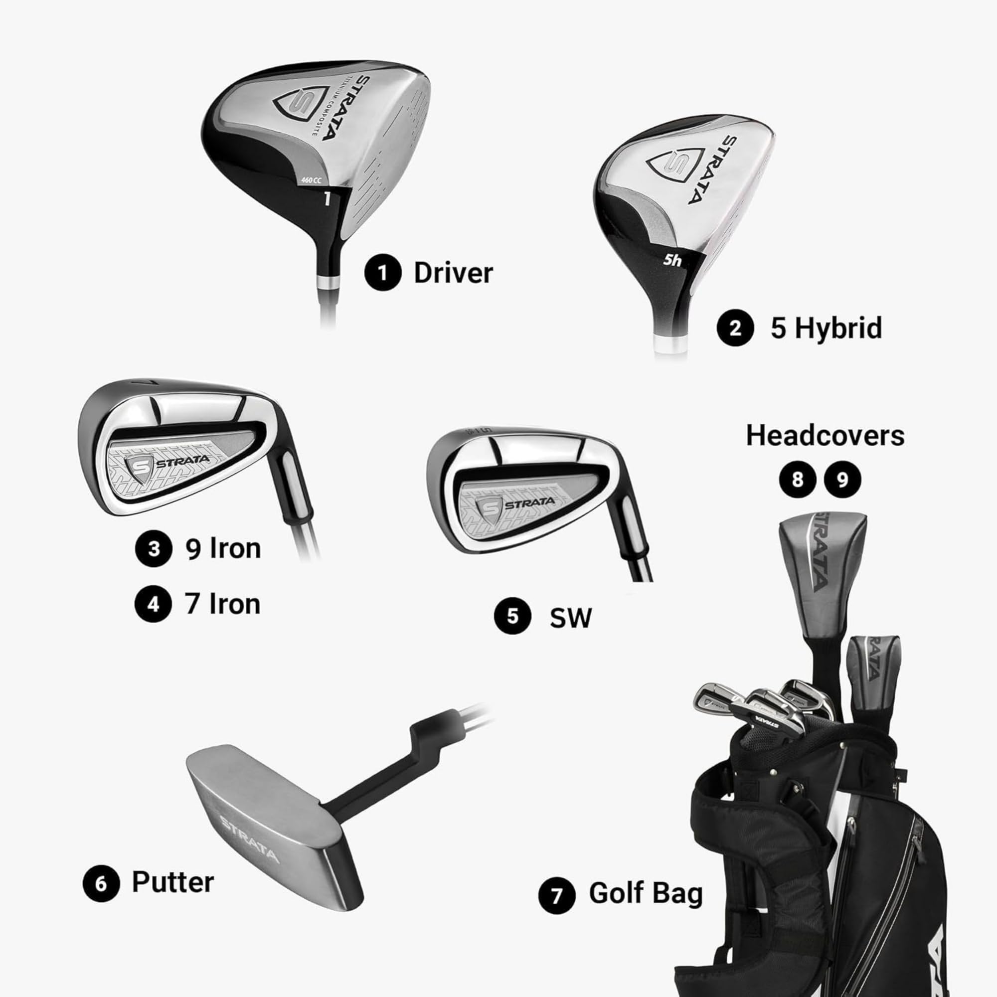 GolfDrivr Strata Complete Golf Set (Men's and Women's) 9 pcs