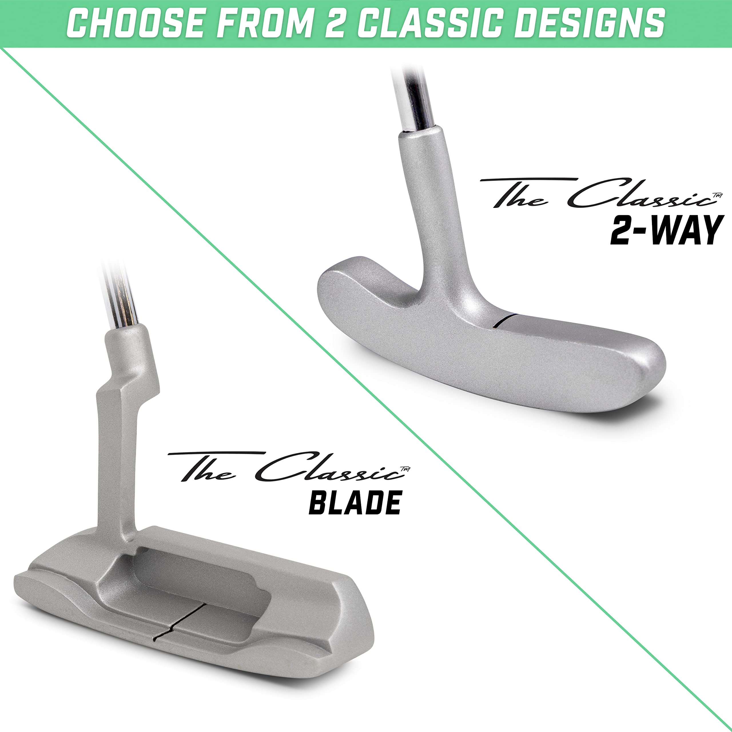 GolfDrivr Classic Golf Putter, Choose Between 2 Way or Blade Putter - 35" Length with Premium Grip